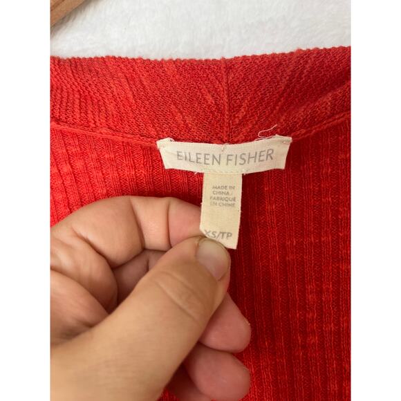 Eileen Fisher Organic Cotton/Linen Orange Slubknit Open Cardigan Lagenlook XS - Picture 3 of 7